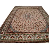 Rectangle Rug Floral Medallion kasha Multicolored Hand Knotted Wool Silk Carpet (10 x 14)'
