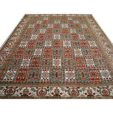 Bakhtiari Floral Blocks Rectangle Area Rug Hand Knotted Wool Silk Carpet (12.5 x 9.1)'