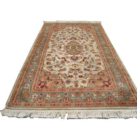 AHMEDANI Classic Medallion Floral Rectangle Area Rug Hand Knotted Wool Silk Carpet (5 x 3)'