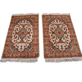 Gorgeous Ivory Flower Medallion Rectangle Wool Silk Rug Hand Knotted Carpet Pair (3.3 x 2.1)'