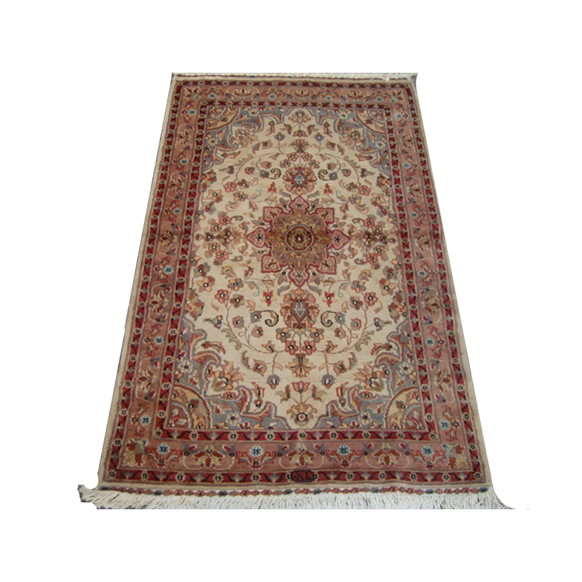 AHMEDANI Rectangle Area Rug Ivory Medallion Floral Hand Knotted Wool Silk Carpet (5 x 3)'