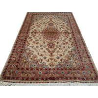 AHMEDANI Rectangle Area Rug Ivory Medallion Floral Hand Knotted Wool Silk Carpet (5 x 3)'