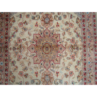 AHMEDANI Rectangle Area Rug Ivory Medallion Floral Hand Knotted Wool Silk Carpet (5 x 3)'