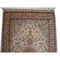 AHMEDANI Rectangle Area Rug Ivory Medallion Floral Hand Knotted Wool Silk Carpet (5 x 3)'