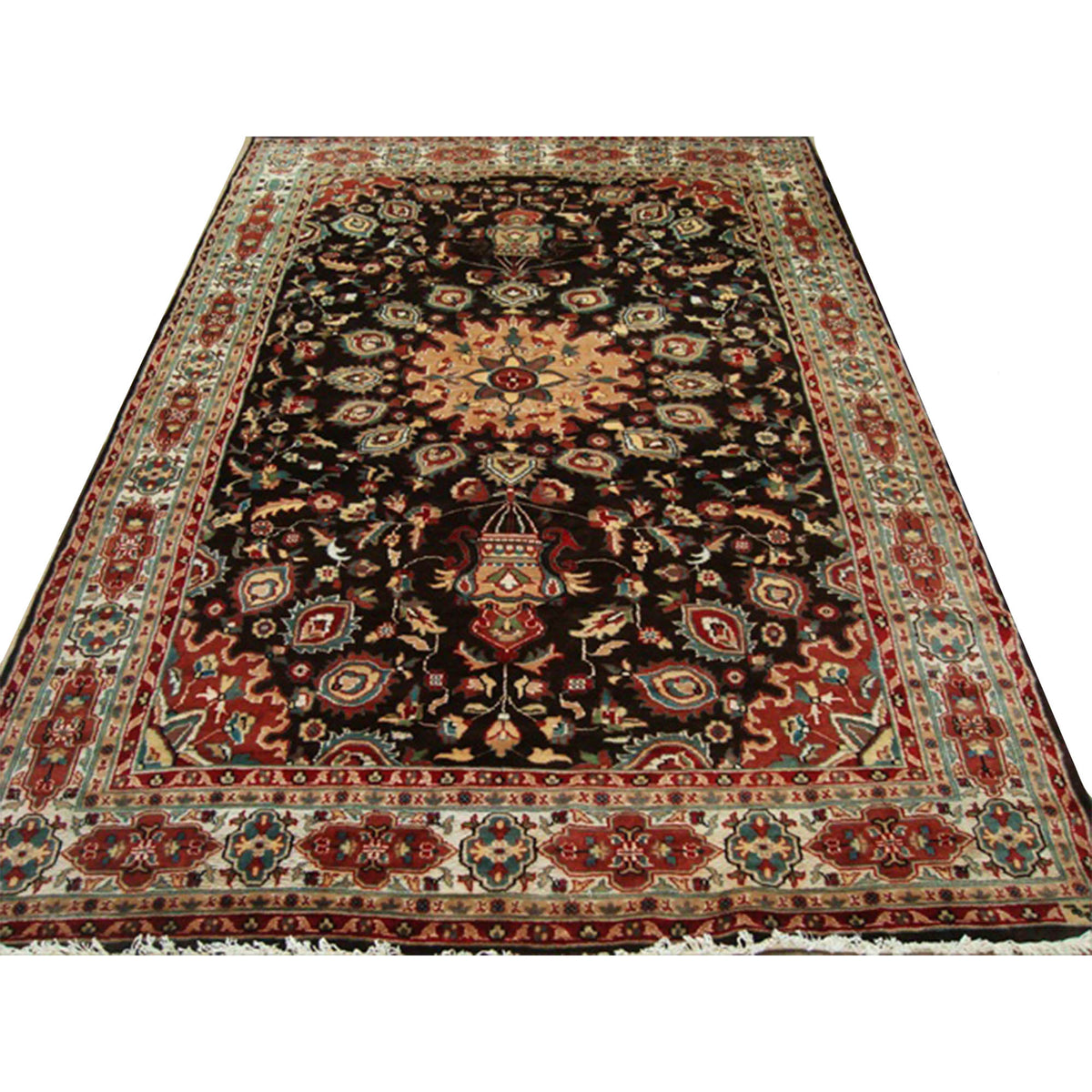 AHMEDANI Exclusive Chocolate Brown Rectangle Area Rug Hand Knotted Wool Silk Carpet (9 X 6)'