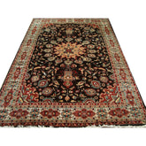 AHMEDANI Exclusive Chocolate Brown Rectangle Area Rug Hand Knotted Wool Silk Carpet (9 X 6)'