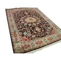 AHMEDANI Exclusive Chocolate Brown Rectangle Area Rug Hand Knotted Wool Silk Carpet (9 X 6)'