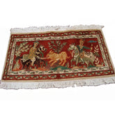 Shikar Gah Horse Hand Knotted Wall Hang Rug Wool Silk Carpet (2.10 x 1.6)'