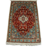 AHMEDANI Floral Ivory Medallion Hand Knotted Area Rug Wool Silk Carpet (3.11 x 2.8)'