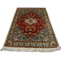 AHMEDANI Floral Ivory Medallion Hand Knotted Area Rug Wool Silk Carpet (3.11 x 2.8)'