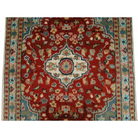 AHMEDANI Floral Ivory Medallion Hand Knotted Area Rug Wool Silk Carpet (3.11 x 2.8)'