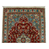 AHMEDANI Floral Ivory Medallion Hand Knotted Area Rug Wool Silk Carpet (3.11 x 2.8)'