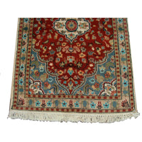 AHMEDANI Floral Ivory Medallion Hand Knotted Area Rug Wool Silk Carpet (3.11 x 2.8)'