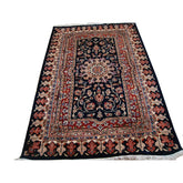 Mid Night Blue Love Flowers Area Rug Hand Knotted Wool Silk Carpet (6 x 4)'