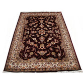 Mid Night Dark Red Love Flowers Rectangle Area Rug Hand Knotted Wool Silk Carpet (6 x 4)'