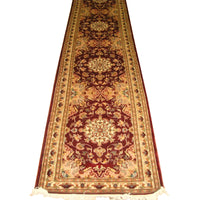 AHMEDANI Red Floral Love Mahal Classic Designed Hand Knotted Runner Rug (10.2 X 2.6)'