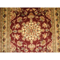 AHMEDANI Red Floral Love Mahal Classic Designed Hand Knotted Runner Rug (10.2 X 2.6)'
