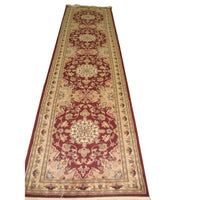 AHMEDANI Red Floral Love Mahal Classic Designed Hand Knotted Runner Rug (10.2 X 2.6)'