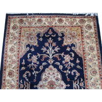 AHMEDANI Mid Night Blue Ivory Touch Flowers Rectangle Area Rug Hand Knotted Wool Silk Carpet (6 X 4)'