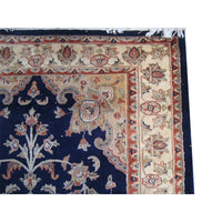 AHMEDANI Mid Night Blue Ivory Touch Flowers Rectangle Area Rug Hand Knotted Wool Silk Carpet (6 X 4)'