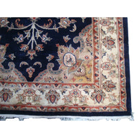 AHMEDANI Mid Night Blue Ivory Touch Flowers Rectangle Area Rug Hand Knotted Wool Silk Carpet (6 X 4)'