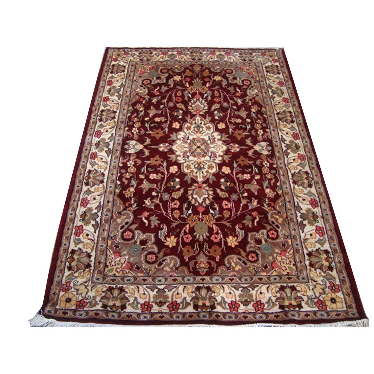 AHMEDANI Shahe-Taj Ruby Red Exclusive Area Rug Hand Knotted Wool Silk Carpet (6 x 4)'