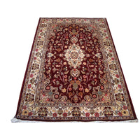 AHMEDANI Shahe-Taj Ruby Red Exclusive Area Rug Hand Knotted Wool Silk Carpet (6 x 4)'