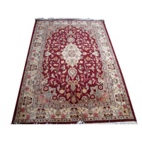 AHMEDANI Shahe-Taj Ruby Red Exclusive Area Rug Hand Knotted Wool Silk Carpet (6 x 4)'
