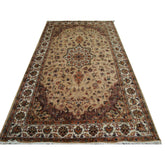 Beige Tan Floral Exclusive Rectangle Area Rug Hand Knotted Wool Silk Carpet (9.8 x 5.1)'