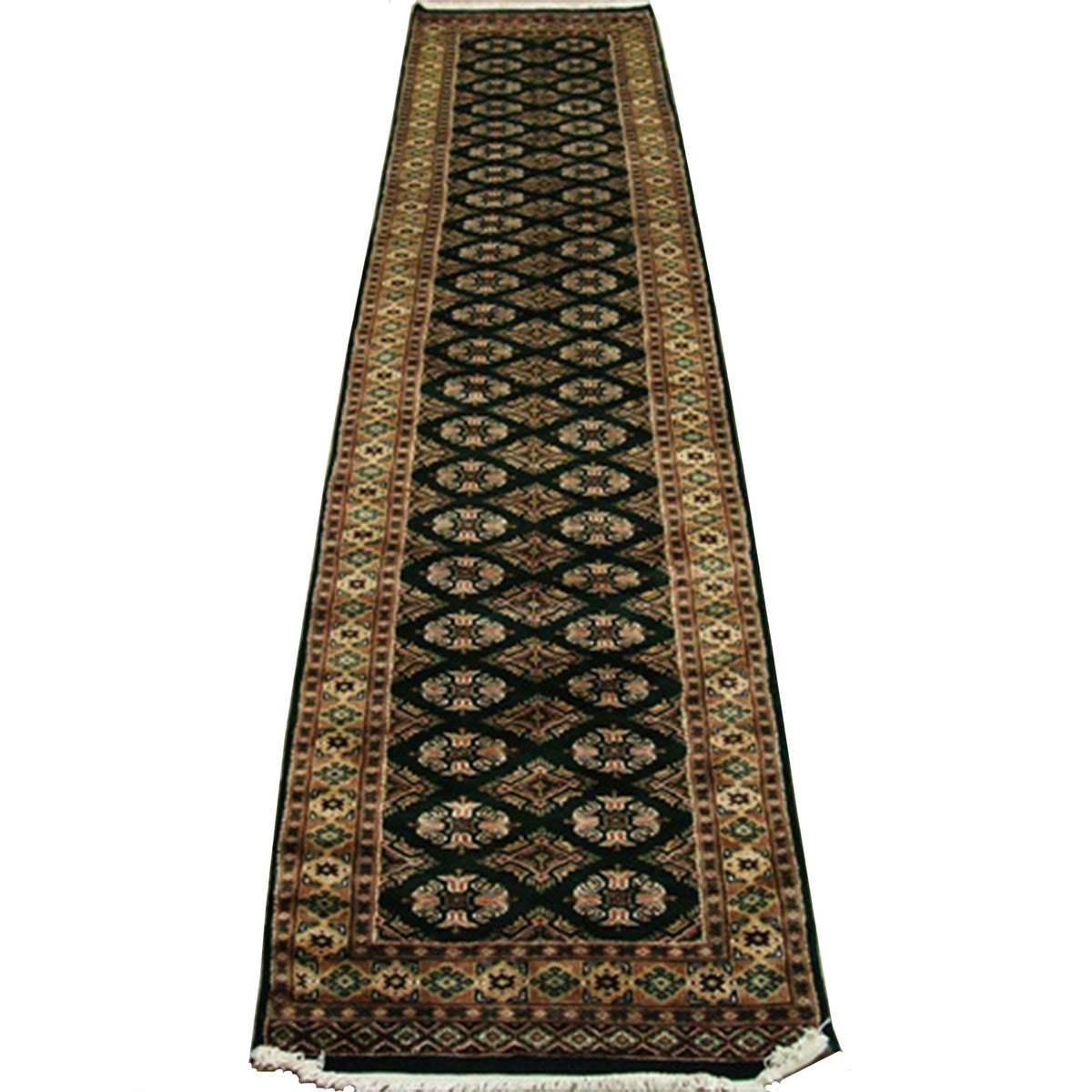 AHMEDANI Exclusive Jaldar Green Ivory Touch Wool Hand Knotted Soft Runner Rug (9.9 X 2.5)'