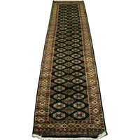 AHMEDANI Exclusive Jaldar Green Ivory Touch Wool Hand Knotted Soft Runner Rug (9.9 X 2.5)'