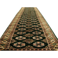 AHMEDANI Exclusive Jaldar Green Ivory Touch Wool Hand Knotted Soft Runner Rug (9.9 X 2.5)'