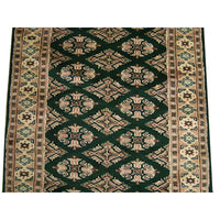AHMEDANI Exclusive Jaldar Green Ivory Touch Wool Hand Knotted Soft Runner Rug (9.9 X 2.5)'