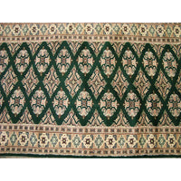 AHMEDANI Exclusive Jaldar Green Ivory Touch Wool Hand Knotted Soft Runner Rug (9.9 X 2.5)'