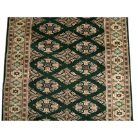 AHMEDANI Exclusive Jaldar Green Ivory Touch Wool Hand Knotted Soft Runner Rug (9.9 X 2.5)'
