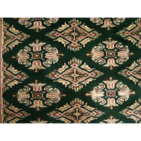 AHMEDANI Exclusive Jaldar Green Ivory Touch Wool Hand Knotted Soft Runner Rug (9.9 X 2.5)'