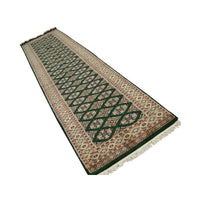 AHMEDANI Exclusive Jaldar Green Ivory Touch Wool Hand Knotted Soft Runner Rug (9.9 X 2.5)'