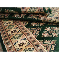 AHMEDANI Exclusive Jaldar Green Ivory Touch Wool Hand Knotted Soft Runner Rug (9.9 X 2.5)'