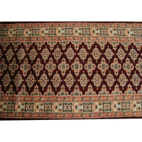 AHMEDANI Dark Red Lovely Jaldar Ivory Touch Exclusive Hand Knotted Soft Runner Rug (12.0 x 2.5)'