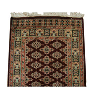 AHMEDANI Dark Red Lovely Jaldar Ivory Touch Exclusive Hand Knotted Soft Runner Rug (12.0 x 2.5)'