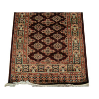 AHMEDANI Dark Red Lovely Jaldar Ivory Touch Exclusive Hand Knotted Soft Runner Rug (12.0 x 2.5)'