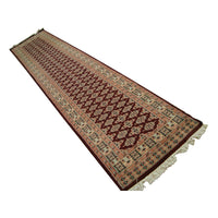 AHMEDANI Dark Red Lovely Jaldar Ivory Touch Exclusive Hand Knotted Soft Runner Rug (12.0 x 2.5)'
