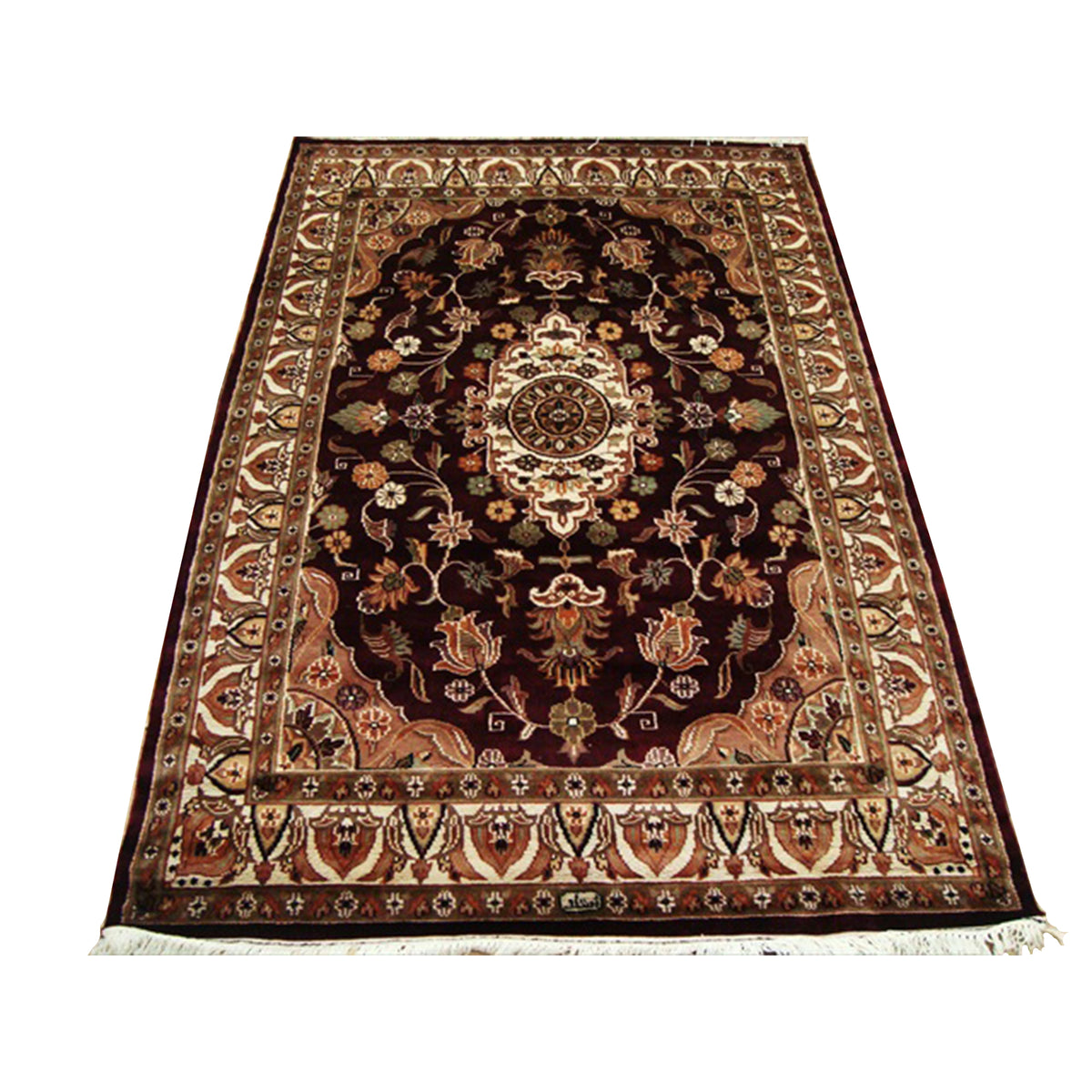 AHMEDANI Mehroon Ruby Red Exclusive Rectangle Area Rug Hand Knotted Wool Silk Carpet (6 X 4)'