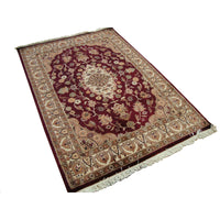 AHMEDANI Mehroon Ruby Red Exclusive Rectangle Area Rug Hand Knotted Wool Silk Carpet (6 X 4)'