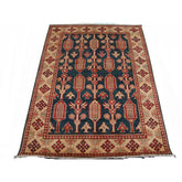Super Kazak Caucasion Geometric Afghan Veg Dyed Mahal Hand Knotted Rug Carpet (4.11 x 3.6)'