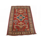 Super Kazak Geometric Veg Dyed Mahal Rectangle Hand Knotted Rug Carpet (4.0 x 2.8)'