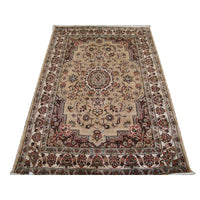 AL AHMEDANI LINEN Beige Tan Beauty Floral Oriental Area Rug Hand Knotted Wool Silk Carpet (6 x 4)'