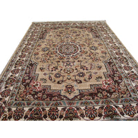 AL AHMEDANI LINEN Beige Tan Beauty Floral Oriental Area Rug Hand Knotted Wool Silk Carpet (6 x 4)'