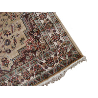 AL AHMEDANI LINEN Beige Tan Beauty Floral Oriental Area Rug Hand Knotted Wool Silk Carpet (6 x 4)'