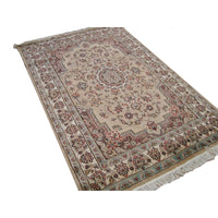 AL AHMEDANI LINEN Beige Tan Beauty Floral Oriental Area Rug Hand Knotted Wool Silk Carpet (6 x 4)'